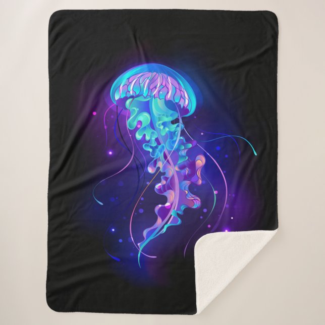 Vibrant Color Glowing Jellyfish Sherpa Blanket (Front)