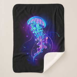 Vibrant Color Glowing Jellyfish Sherpa Blanket