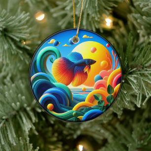 Vibrant Colored Glass Abstract Betta Fish Ceramic Tree Decoration