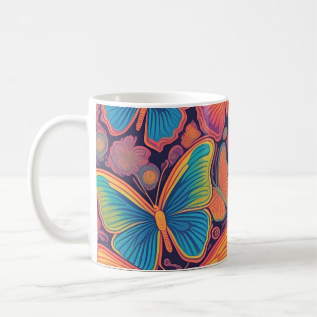 Vibrant Colorful Butterfly Design Vivid Beautiful Coffee Mug (Left)