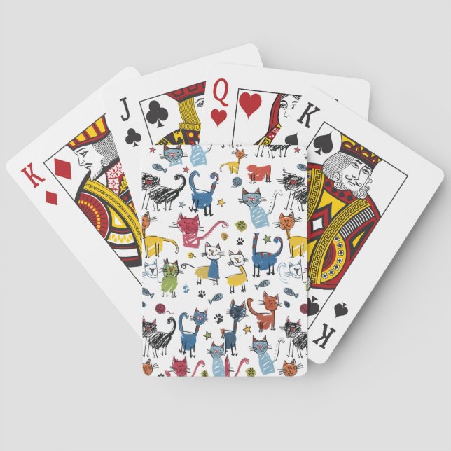 Vibrant Colorful Cats Hand Draw Kitten Playing Cards (Back)
