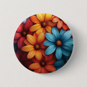 Vibrant Colorful Daisy, Blue, Yellow, Orange Color 6 Cm Round Badge
