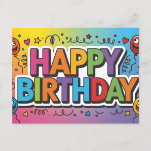 Vibrant Colorful "HAPPY BIRTHDAY" Graphic Postcard