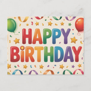 Vibrant Colorful Happy Birthday Greeting Postcard