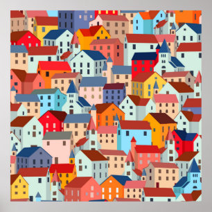Vibrant colorful houses and buildings poster