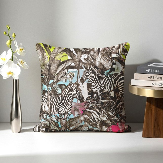 Vibrant Colorful Mixed Zebra Jungle Pattern Cushion (Creator Uploaded)