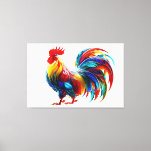 Vibrant Colorful Rooster Art Canvas Print