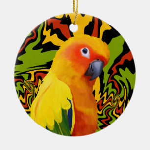 Vibrant Colorful Sun Conure Parrot Ceramic Tree Decoration