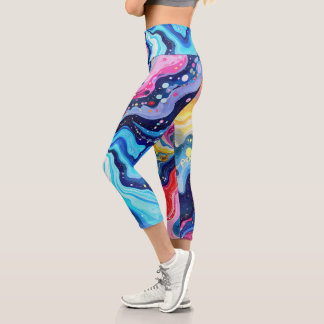 Vibrant Colorful Swirl Abstraction Capri Leggings