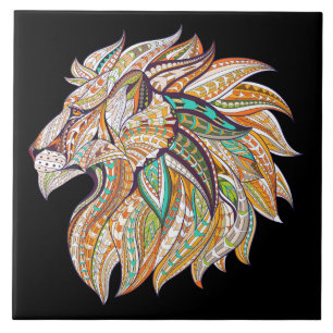 vibrant colour abstract lion tile