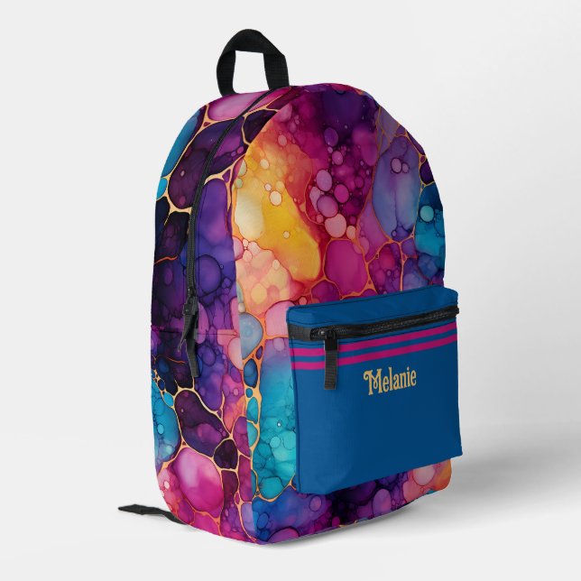 Vibrant Colour Alcohol and Ink Splatter Monogramme Printed Backpack (Back Corner Left)