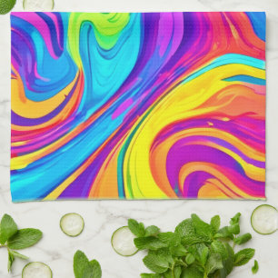 Vibrant Colour Background: Cartoon Splash Art Tea Towel