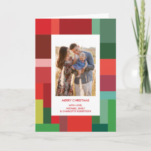 Vibrant Colour Block Geometric Photo Christmas Holiday Card