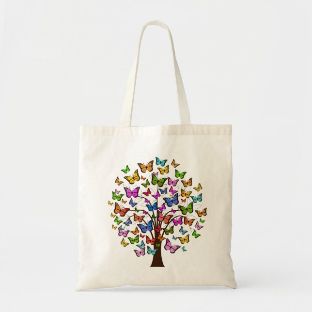 Vibrant colour butterfly tree tote bag (Front)
