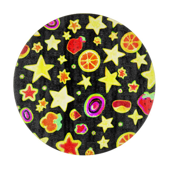 Vibrant Colour Explosion Fruits Star Pattern Cutting Board (Front)