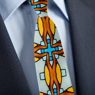 Vibrant Colour Faux Stained Glass Cross Pattern Tie