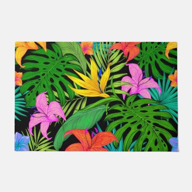 Vibrant colour floral pattern doormat (Front)