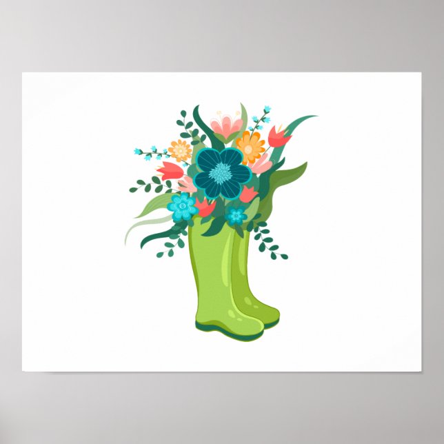Vibrant colour flowers in Green Boots  Poster (Front)