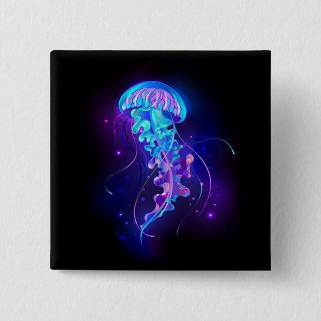Vibrant Colour Glowing Jellyfish 15 Cm Square Badge (Front)