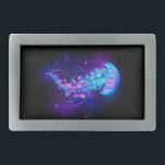 Vibrant Colour Glowing Jellyfish Belt Buckle<br><div class="desc">Large,  blue,  artistically drawn,  glowing,  bright jellyfish,  with long tentacles on black background with purple bioluminescence. Luminous jellyfish.</div>