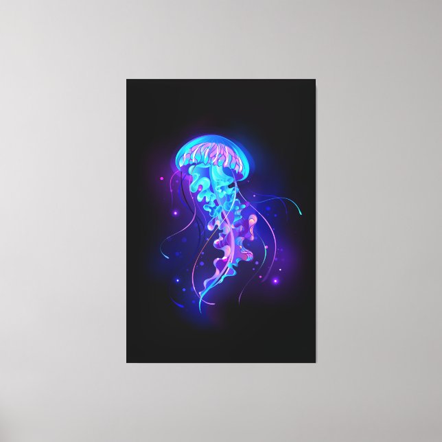 Vibrant Colour Glowing Jellyfish Canvas Print (Front)