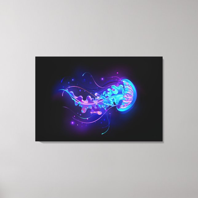 Vibrant Colour Glowing Jellyfish Canvas Print (Front)