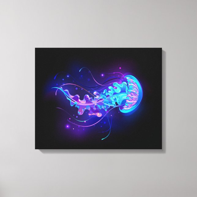Vibrant Colour Glowing Jellyfish Canvas Print (Front)