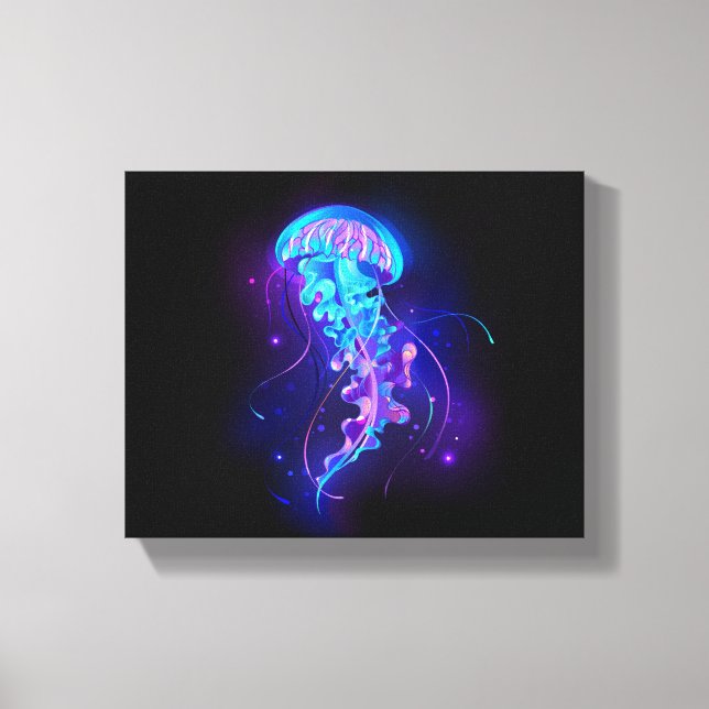 Vibrant Colour Glowing Jellyfish Canvas Print (Front)