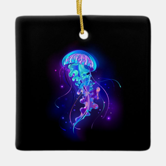 Vibrant Colour Glowing Jellyfish Ceramic Ornament (Front)