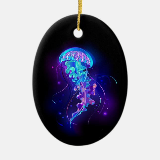 Vibrant Colour Glowing Jellyfish Ceramic Tree Decoration (Front)
