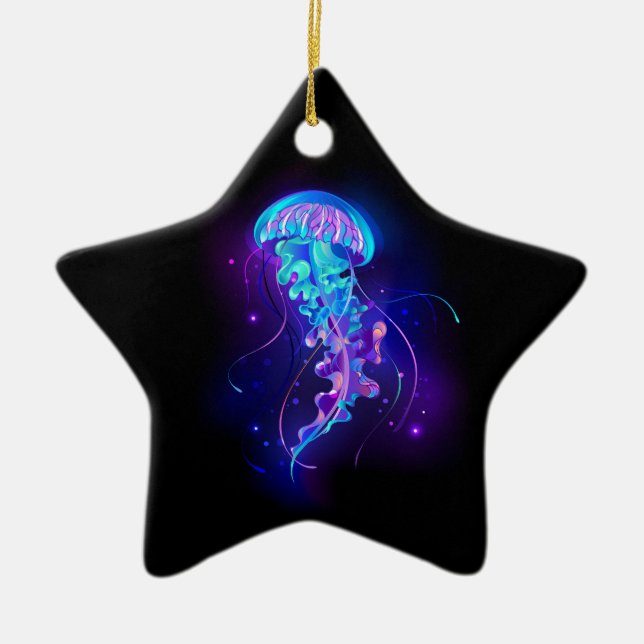 Vibrant Colour Glowing Jellyfish Ceramic Tree Decoration (Front)