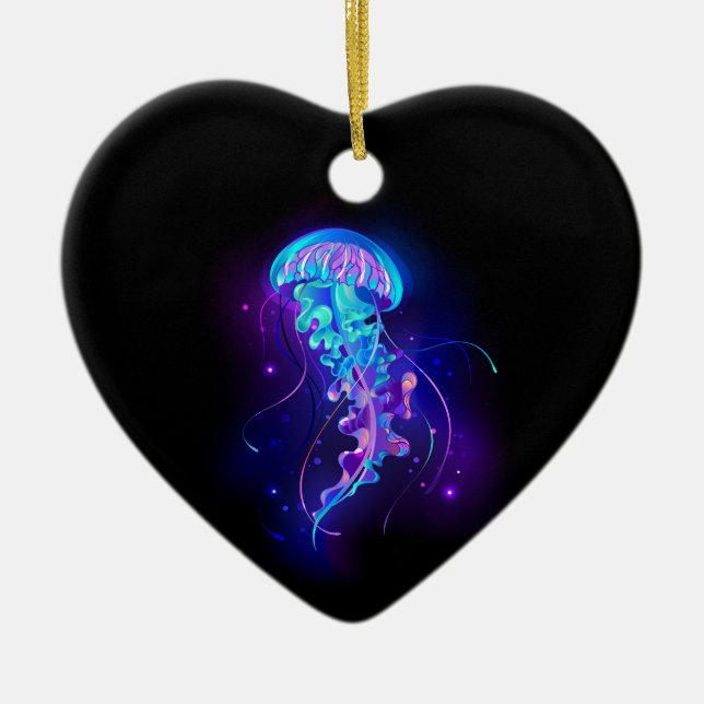 Vibrant Colour Glowing Jellyfish Ceramic Tree Decoration (Front)