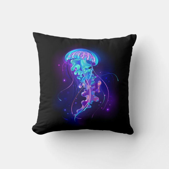 Vibrant Colour Glowing Jellyfish Cushion (Front)
