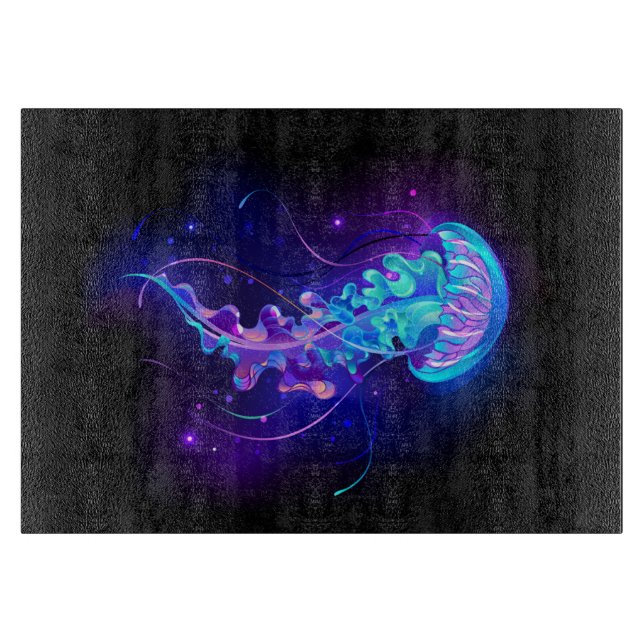 Vibrant Colour Glowing Jellyfish Cutting Board (Front)