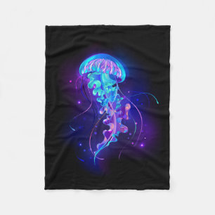 Vibrant Colour Glowing Jellyfish Fleece Blanket