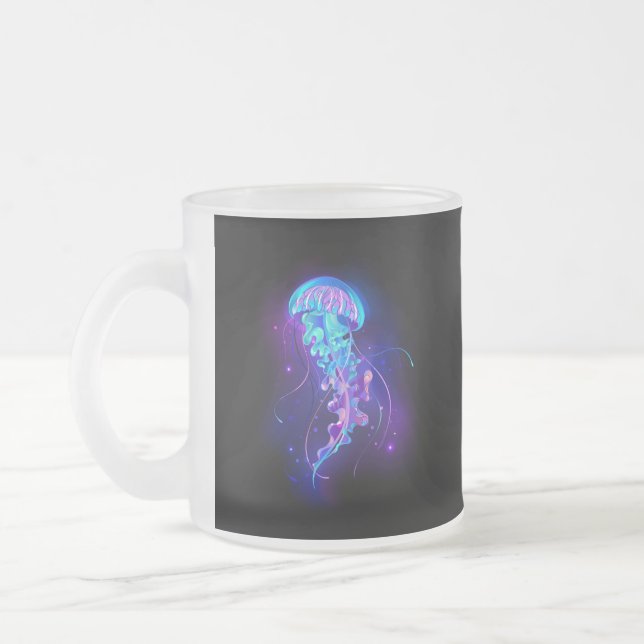 Vibrant Colour Glowing Jellyfish Frosted Glass Coffee Mug (Left)