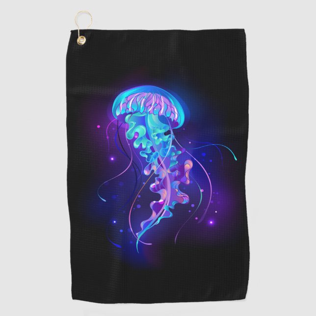 Vibrant Colour Glowing Jellyfish Golf Towel (Front)