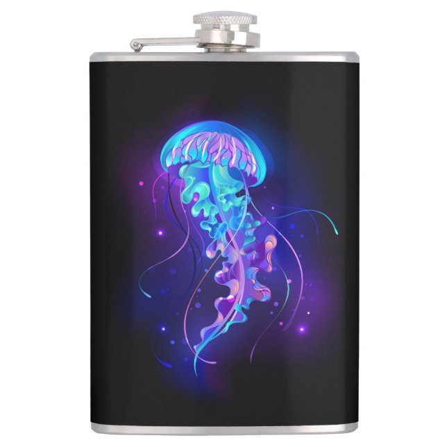 Vibrant Colour Glowing Jellyfish Hip Flask (Front)