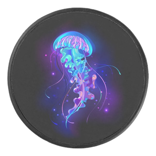 Vibrant Colour Glowing Jellyfish Hockey Puck (Front)