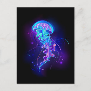 Vibrant Colour Glowing Jellyfish Holiday Postcard