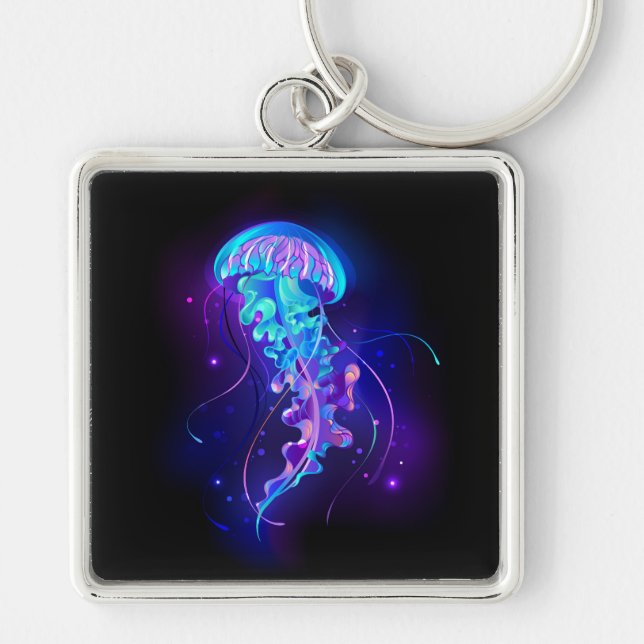 Vibrant Colour Glowing Jellyfish Key Ring (Front)
