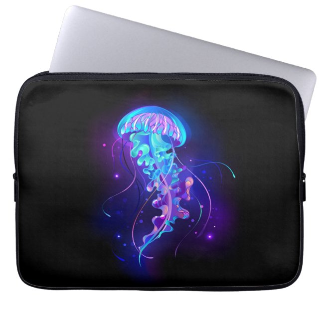 Vibrant Colour Glowing Jellyfish Laptop Sleeve (Front)