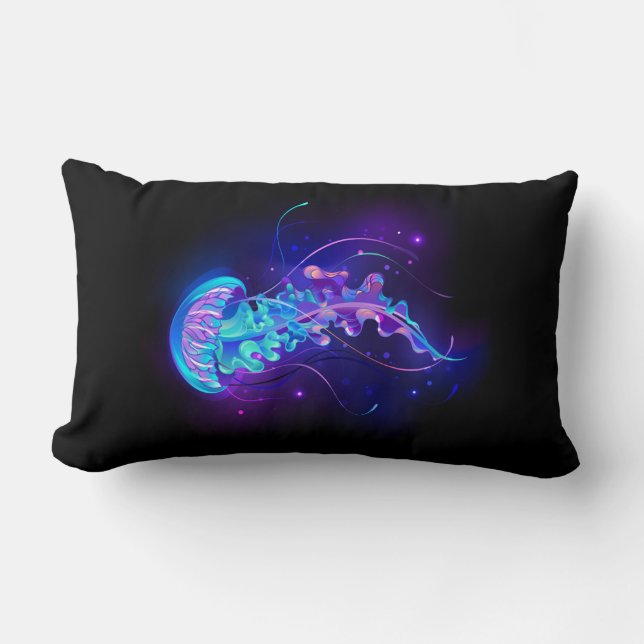 Vibrant Colour Glowing Jellyfish Lumbar Cushion (Front)