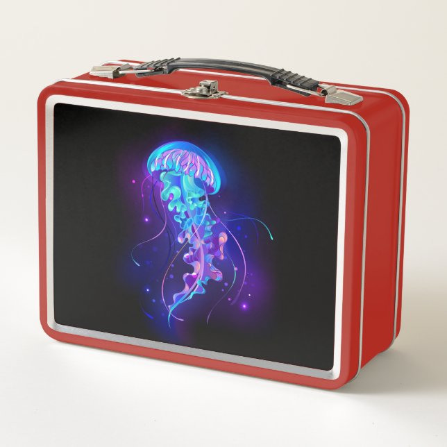 Vibrant Colour Glowing Jellyfish Metal Lunch Box (Front)