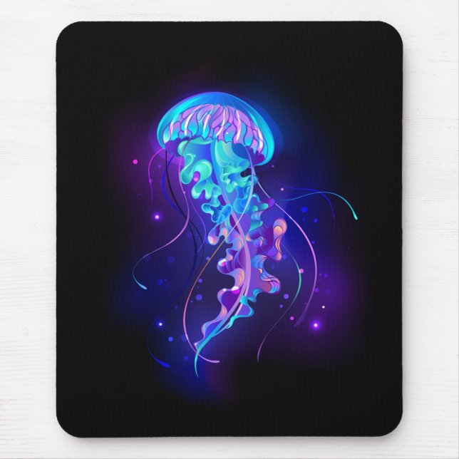 Vibrant Colour Glowing Jellyfish Mouse Pad (Front)
