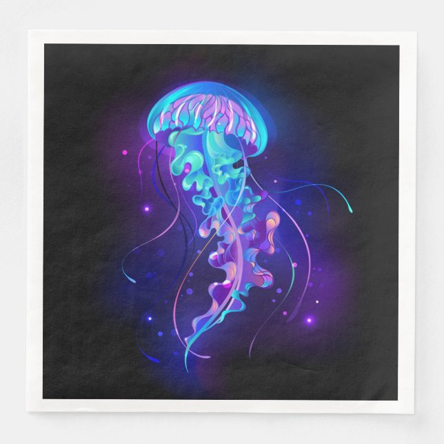 Vibrant Colour Glowing Jellyfish Napkin (Front)