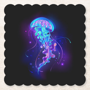Vibrant Colour Glowing Jellyfish Paper Coaster