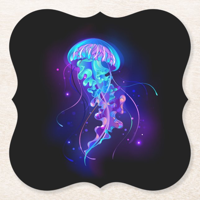 Vibrant Colour Glowing Jellyfish Paper Coaster (Front)
