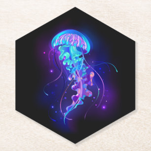 Vibrant Colour Glowing Jellyfish Paper Coaster