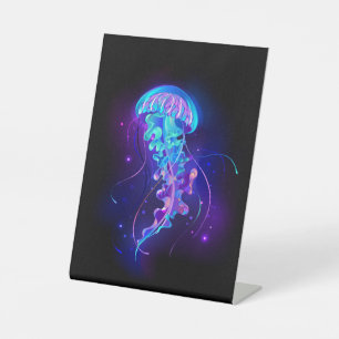 Vibrant Colour Glowing Jellyfish Pedestal Sign